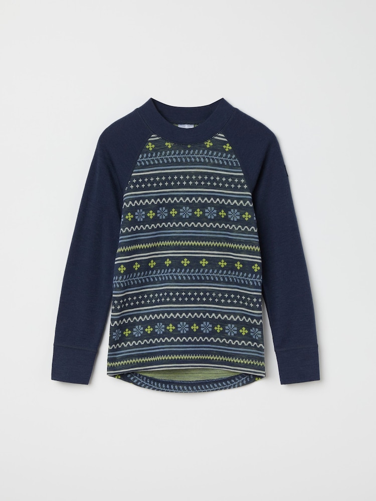 Polarn O Pyret Blue Merino Wool Nordic Thermal Top - Image 1 of 3