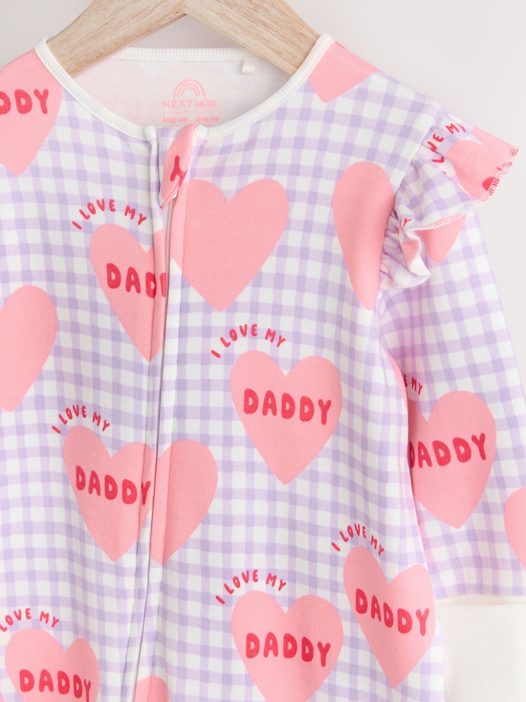 Lilac Daddy Family Two Way Zip 100% Cotton Sleepsuit (0mths-2yrs) (0mths-2yrs) - Image 3 of 6