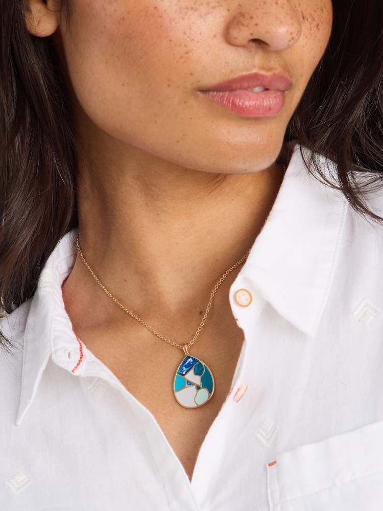 White Stuff Gold Tone Mosaic Tile Drop Necklace - Image 1 of 3
