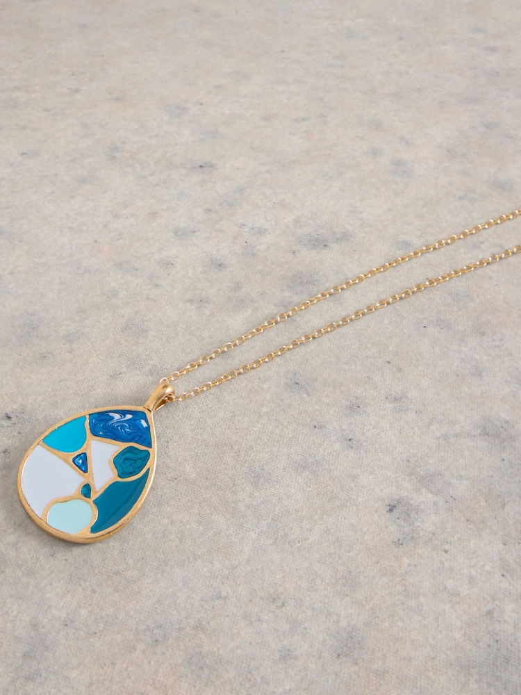 White Stuff Gold Tone Mosaic Tile Drop Necklace - Image 3 of 3