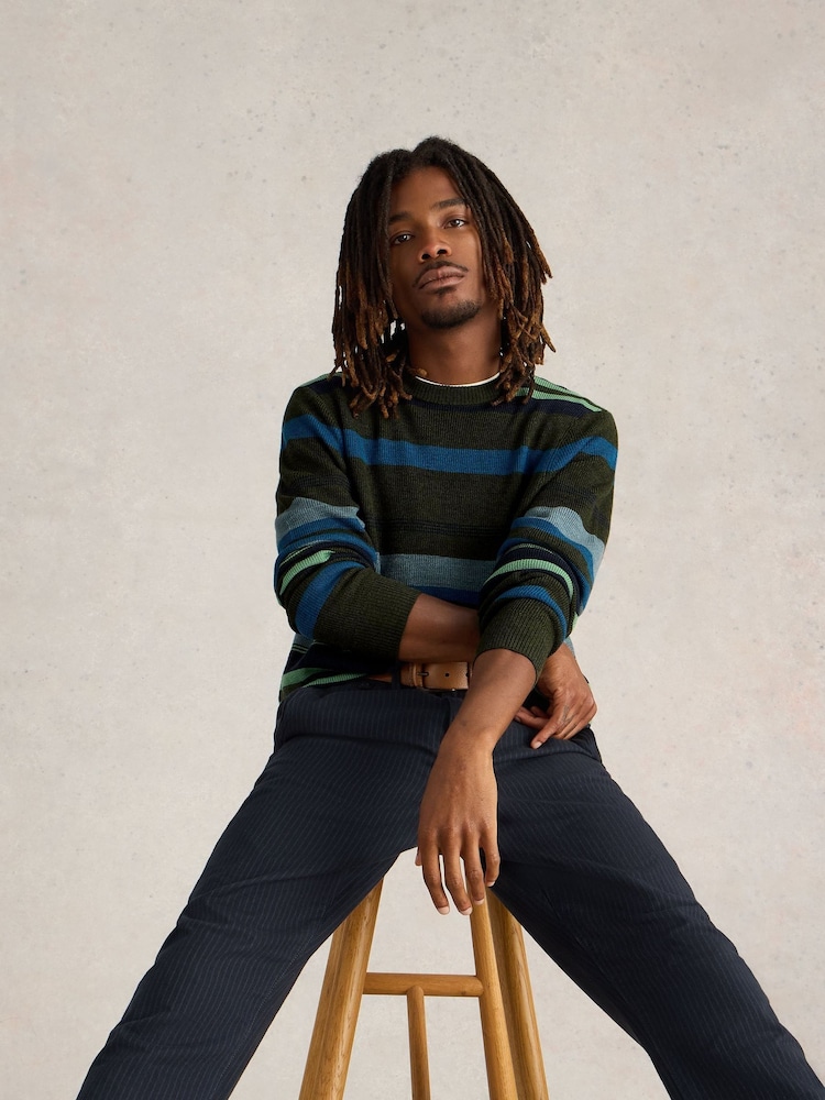 White Stuff Green Newport Merino Stripe Crew Jumper - Image 1 of 6 White Stuff Green Newport Merino Stripe Crew Jumper - Image 1 of 6