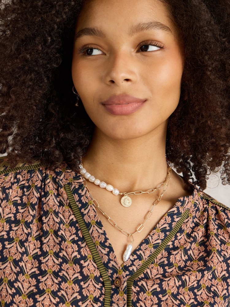 White Stuff Gold Tone Pearl Multi Layer Necklace - Image 1 of 3