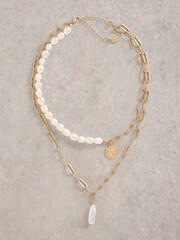 White Stuff Gold Tone Pearl Multi Layer Necklace - Image 2 of 3