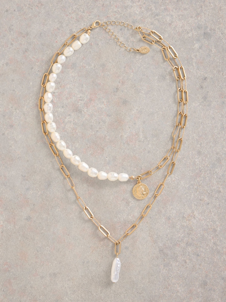 White Stuff Gold Tone Pearl Multi Layer Necklace - Image 2 of 3