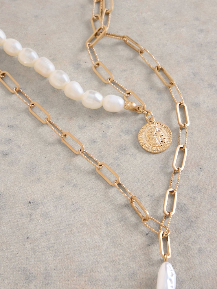 White Stuff Gold Tone Pearl Multi Layer Necklace - Image 3 of 3