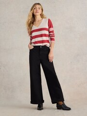 White Stuff Purple Stripe V-Neck Merino Jumper - Image 2 of 6
