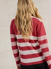 White Stuff Purple Stripe V-Neck Merino Jumper - Image 3 of 6