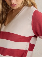 White Stuff Purple Stripe V-Neck Merino Jumper - Image 4 of 6