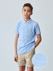 Baker by Ted Baker Blue Textured 100% Cotton Polo Shirt - Image 1 of 7
