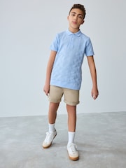 Baker by Ted Baker Blue Textured 100% Cotton Polo Shirt - Image 2 of 7