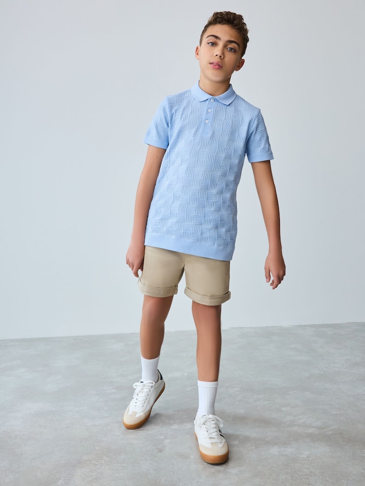 Baker by Ted Baker Blue Textured 100% Cotton Polo Shirt - Image 2 of 7