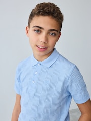Baker by Ted Baker Blue Textured 100% Cotton Polo Shirt - Image 3 of 7