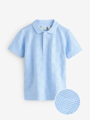Baker by Ted Baker Blue Textured 100% Cotton Polo Shirt - Image 4 of 7