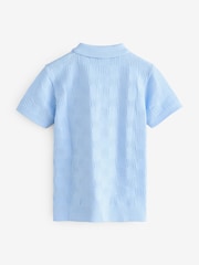 Baker by Ted Baker Blue Textured 100% Cotton Polo Shirt - Image 5 of 7