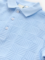 Baker by Ted Baker Blue Textured 100% Cotton Polo Shirt - Image 6 of 7