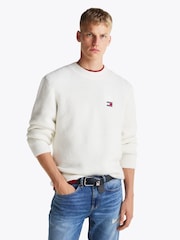 Tommy Jeans White Regular Fit Waffle Sweater - Image 1 of 5