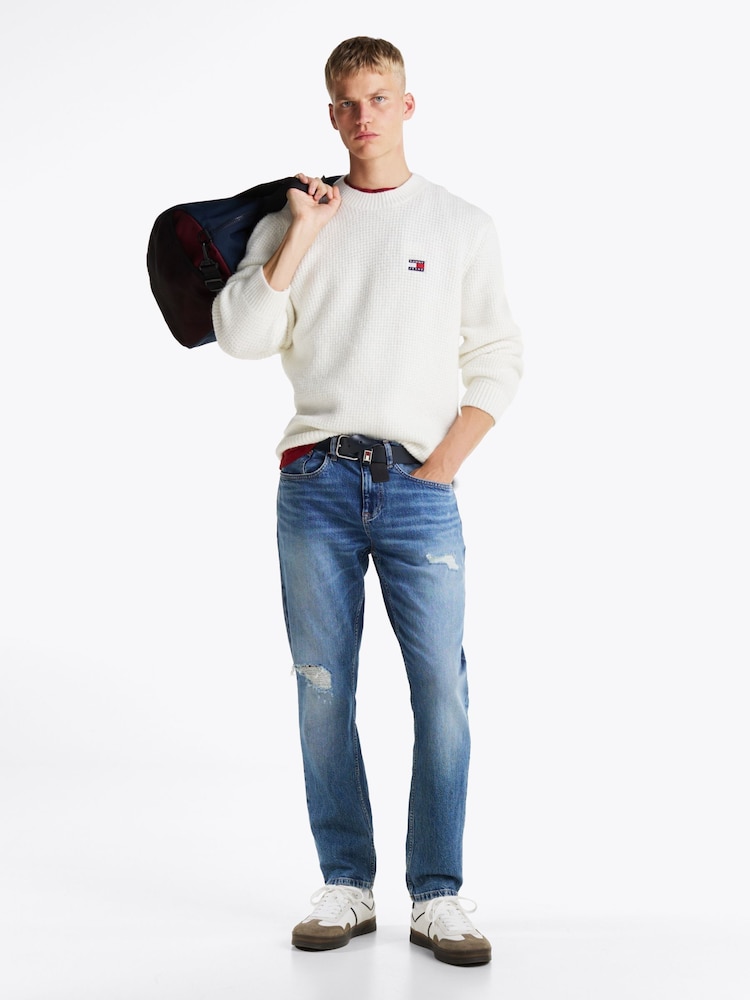 Tommy Jeans White Regular Fit Waffle Sweater - Image 2 of 5