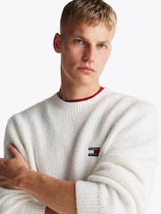 Tommy Jeans White Regular Fit Waffle Sweater - Image 4 of 5
