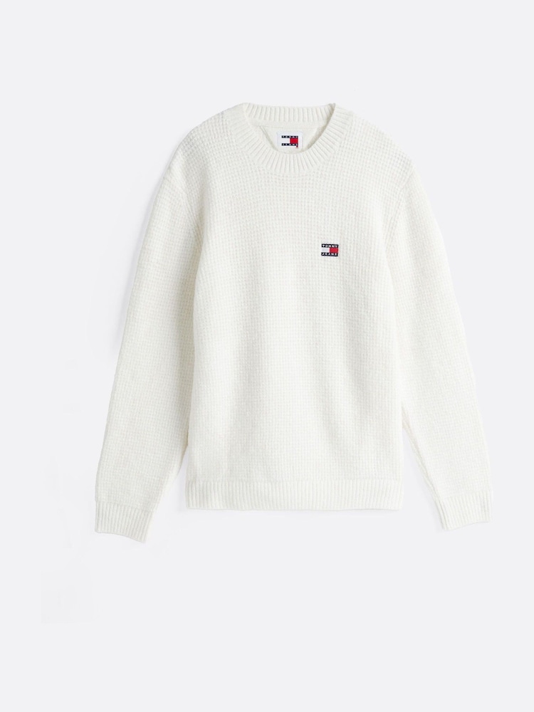 Tommy Jeans White Regular Fit Waffle Sweater - Image 5 of 5