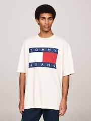 Tommy Jeans White Oversized Melange Flag 100% Cotton T-Shirt - Image 1 of 5