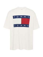 Tommy Jeans White Oversized Melange Flag 100% Cotton T-Shirt - Image 5 of 5