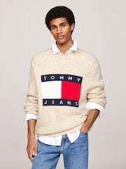Tommy Jeans Cream Regular Fit Cream Melange Flag Sweater - Image 1 of 5