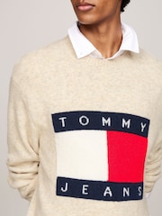 Tommy Jeans Cream Regular Fit Cream Melange Flag Sweater - Image 3 of 5