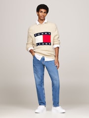 Tommy Jeans Cream Regular Fit Cream Melange Flag Sweater - Image 4 of 5