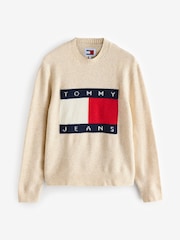 Tommy Jeans Cream Regular Fit Cream Melange Flag Sweater - Image 5 of 5