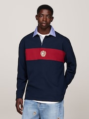 Tommy Jeans Blue 100% Cotton Colourblock Crest Rugby Polo Shirt - Image 1 of 5
