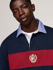 Tommy Jeans Blue 100% Cotton Colourblock Crest Rugby Polo Shirt - Image 3 of 5
