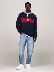 Tommy Jeans Blue 100% Cotton Colourblock Crest Rugby Polo Shirt - Image 4 of 5