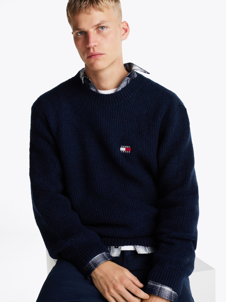 Tommy Jeans Blue Regular Fit Waffle Sweater - Image 3 of 7