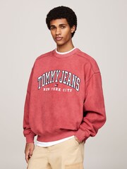 Tommy Jeans Red Relaxed Varsity Crew Neck Sweatshirt - Image 1 of 5