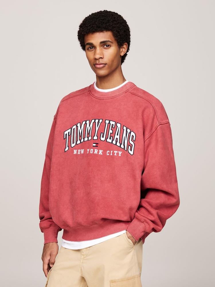 Tommy Jeans Red Relaxed Varsity Crew Neck Sweatshirt - Image 1 of 5