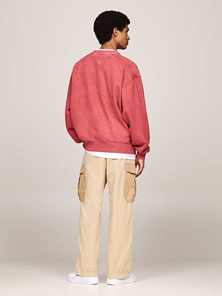 Tommy Jeans Red Relaxed Varsity Crew Neck Sweatshirt - Image 2 of 5