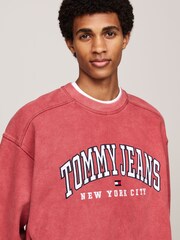 Tommy Jeans Red Relaxed Varsity Crew Neck Sweatshirt - Image 3 of 5