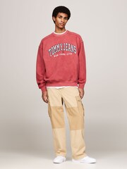 Tommy Jeans Red Relaxed Varsity Crew Neck Sweatshirt - Image 4 of 5