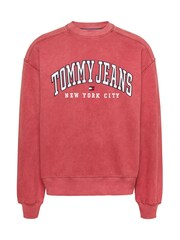 Tommy Jeans Red Relaxed Varsity Crew Neck Sweatshirt - Image 5 of 5