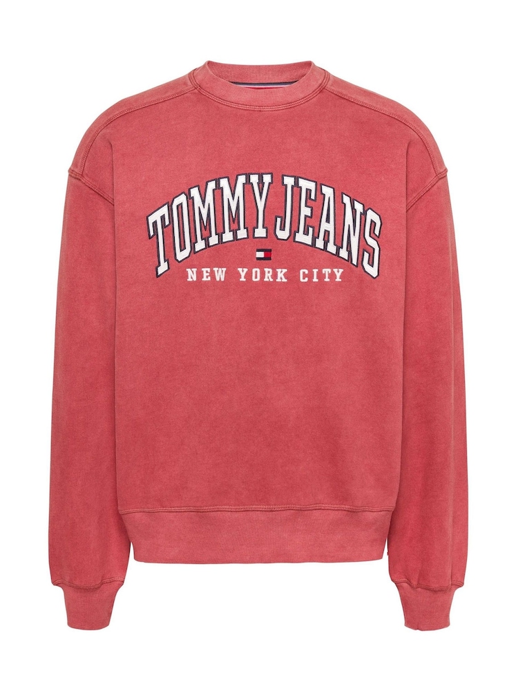 Tommy Jeans Red Relaxed Varsity Crew Neck Sweatshirt - Image 5 of 5