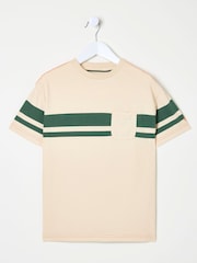 FatFace Light Natural Chest Stripe 100% Cotton T-Shirt - Image 1 of 1
