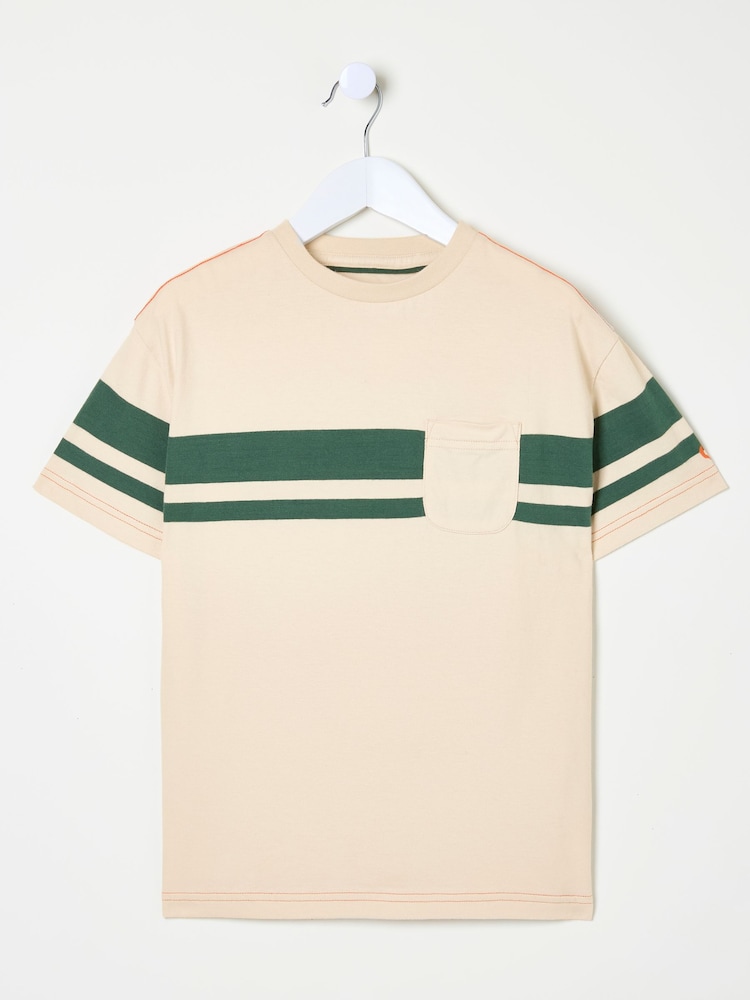 FatFace Light Natural Chest Stripe 100% Cotton T-Shirt - Image 1 of 1