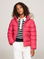 Roz - Tommy Hilfiger Fete Esențiale Down Faux Fur Hood Jachetă - Image 1 of 5