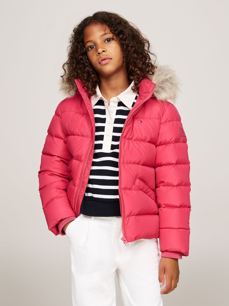 Roz - Tommy Hilfiger Fete Esențiale Down Faux Fur Hood Jachetă - Image 1 of 5