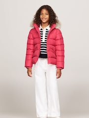 Roz - Tommy Hilfiger Fete Esențiale Down Faux Fur Hood Jachetă - Image 3 of 5