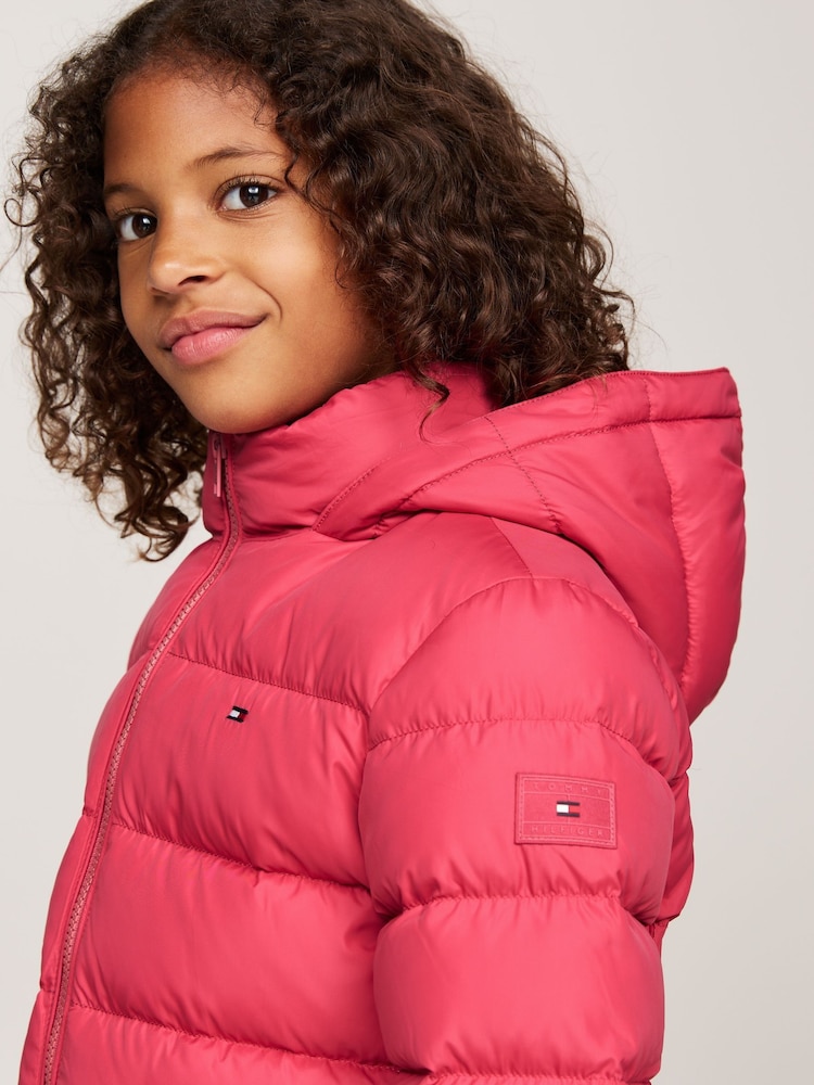 Tommy Hilfiger Pink Girls Essential Down Faux Fur Hood Jacket - Image 4 of 5