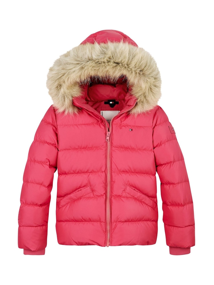 Tommy Hilfiger Pink Girls Essential Down Faux Fur Hood Jacket - Image 5 of 5 Tommy Hilfiger Pink Girls Essential Down Faux Fur Hood Jacket - Image 5 of 5