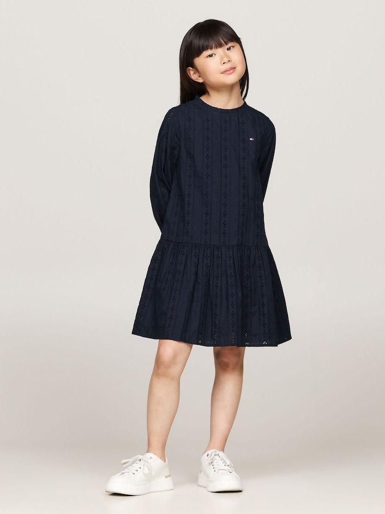 Tommy Hilfiger Blue Embroidered Long Sleeved 100% Cotton Dress - Image 1 of 4