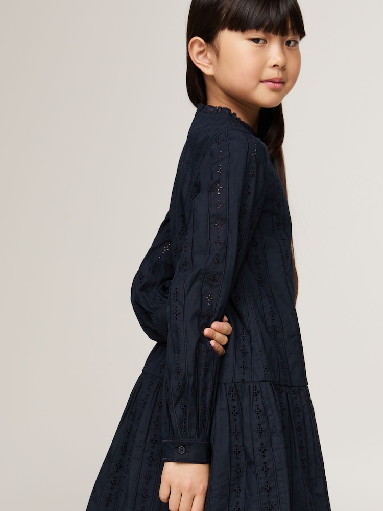 Tommy Hilfiger Blue Embroidered Long Sleeved 100% Cotton Dress - Image 2 of 4