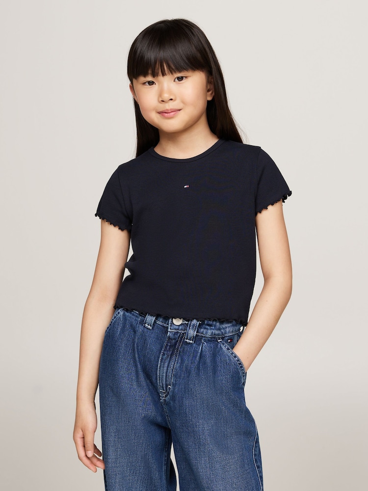 Tommy Hilfiger Blue Essential Rib Short Sleeve Top - Image 1 of 5